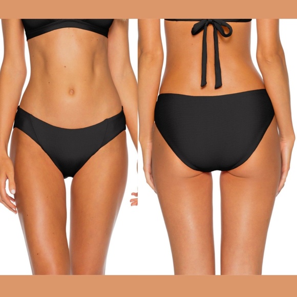 NEW Becca [ Medium‎ ] Fine Line Ribbed Bikini Bottoms in Black - Picture 1 of 10